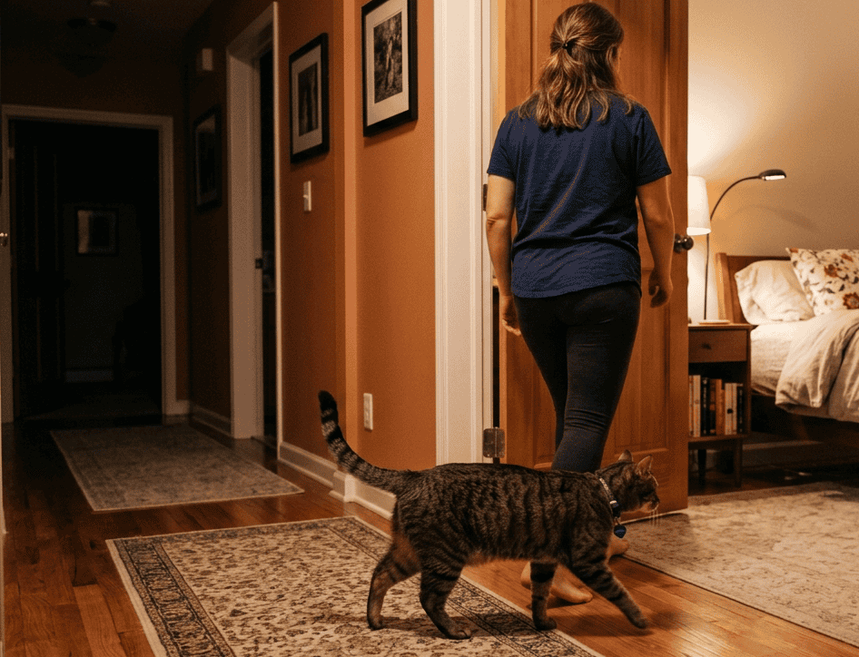 cat following owner to bedroom